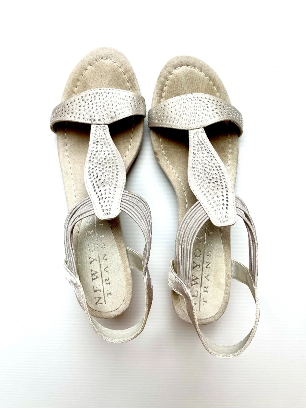 New York Transit Rhinestone-embellished T-strap Wedge Sandals, Size 7